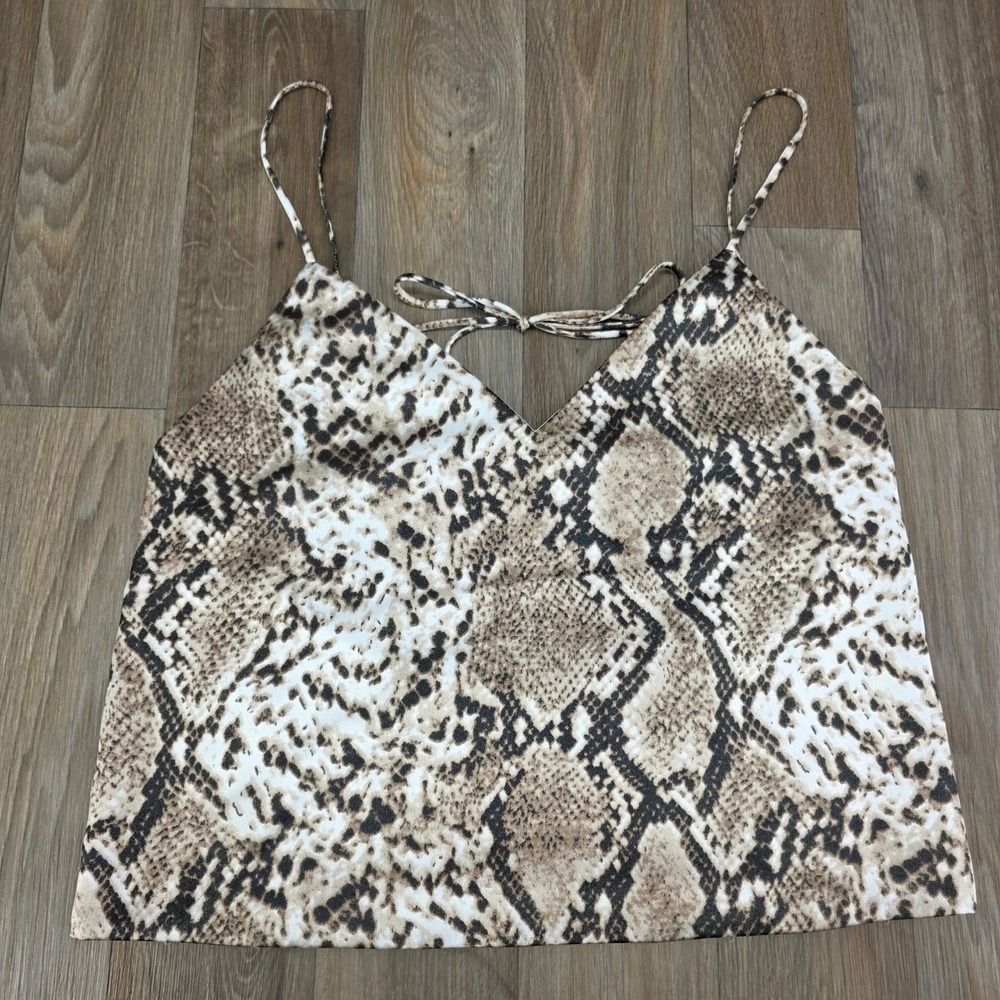 Superdown Womens Snakeskin Print Satin Camisole Top Brown Neutral Small